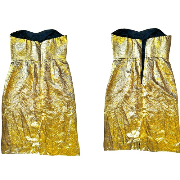 J. Crew Collection Gold Metallic Bodice Jacquard Leaf Cocktail MIDI Dress 10 NWT - Picture 5 of 14